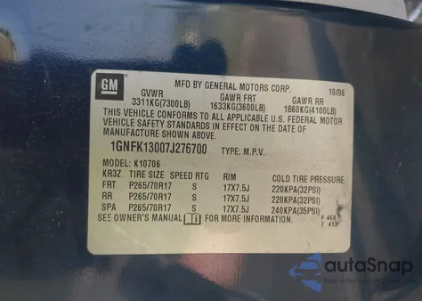 2007 Chevrolet Tahoe Lt из США, поврежденный, VIN 1GNFK13007J276700